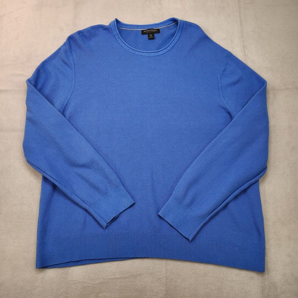 Banana Republic Shirt Men's 2XL Blue‎ Long Sleeve Organic Cotton Honeycomb Crew